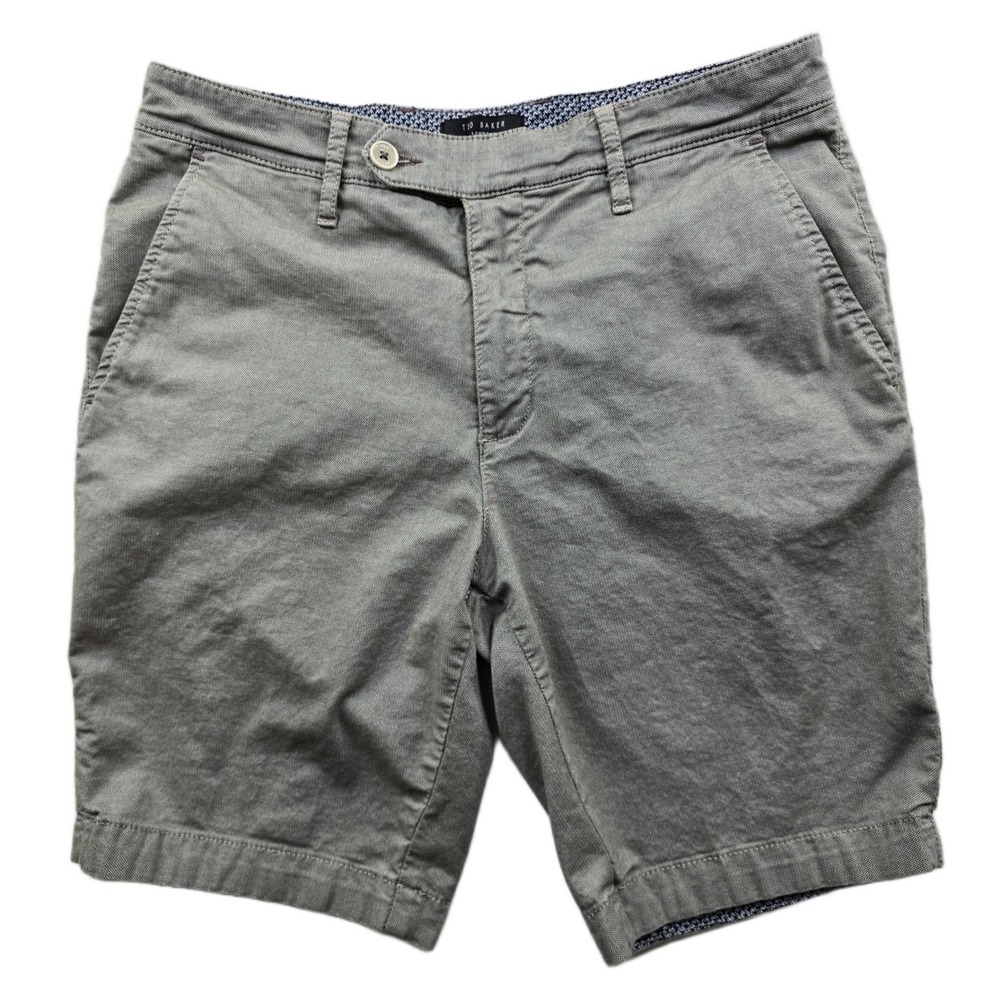 Ted Baker Chino Shorts Mens 32 Gray Cotton Stretch HERBOSH‎ Slim Fit 9" Inseam